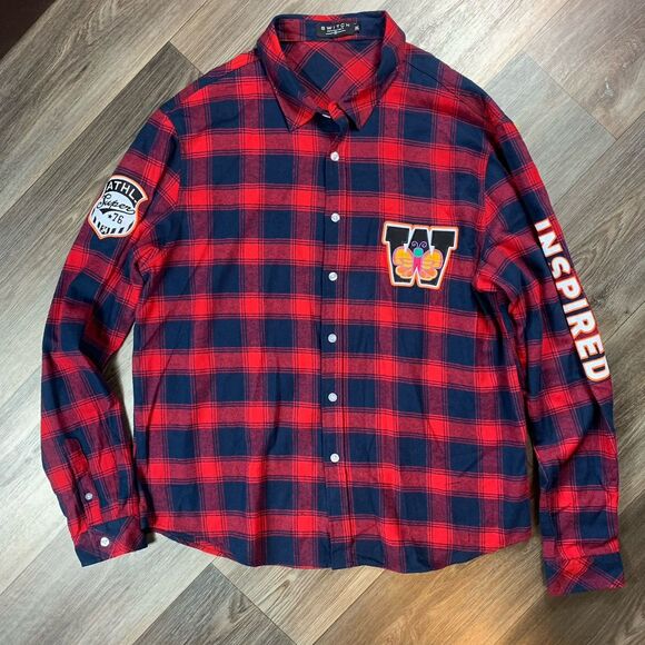 Switch Remarkable Size Mens 3XL Collar Button Up Shirt Red - Picture 1 of 9